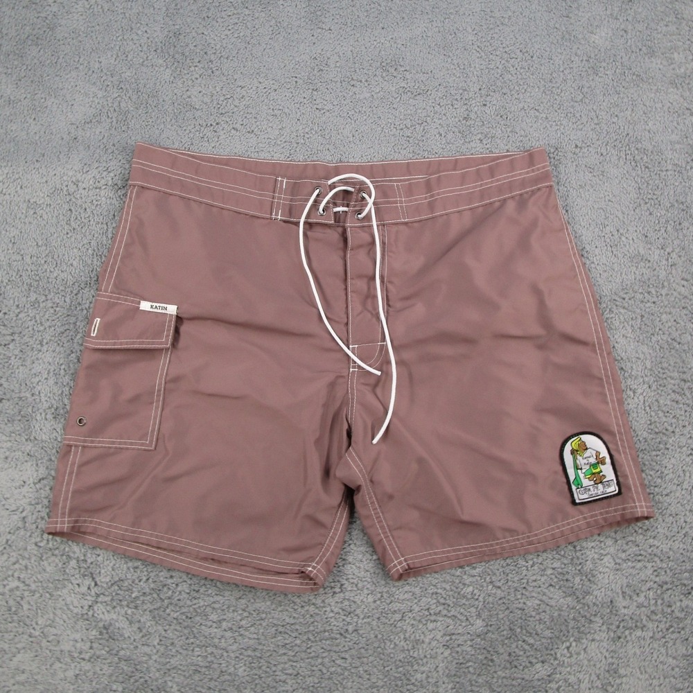 Katin Mens Board Shorts Size 36 Mauve Pink Nylon Surf Trunks Made in USA Vintage
